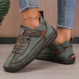 Women's Leather Comfort Sneakers with Cushioned EVA Sole, Elastic Panels and Stitched Trim