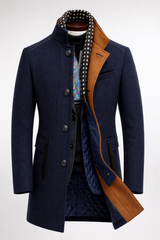 Men's Wool Blend Overcoat with Stand Collar, Single-Breasted Buttons, Flap Pockets and Tailored Fit