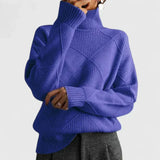 Women's Diamond Textured Turtleneck Knit Sweater with Oversized Fit, Ribbed Cuffs and Hem
