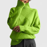 Women's Diamond Textured Turtleneck Knit Sweater with Oversized Fit, Ribbed Cuffs and Hem
