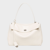 Women's Soft Leather Top Handle Handbag with Flap and Turn-Lock Closure