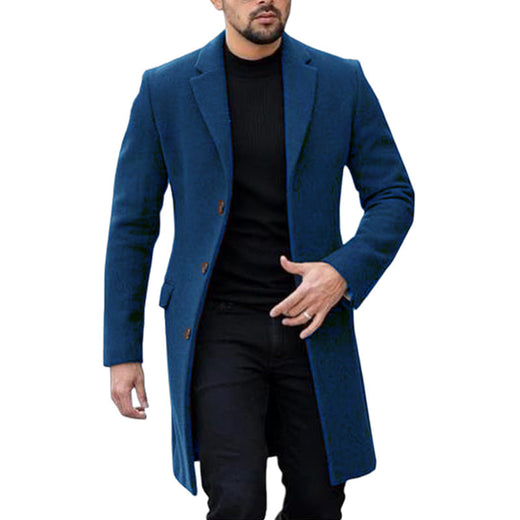 Men's Elegant Long Coat with Classic Collar and Button Closure