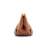 Women's Pleated Vegan Leather Top Handle Clutch Bag with Gold Metal Handle