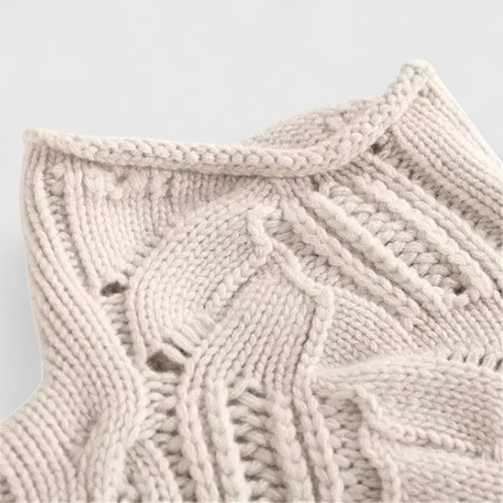 Women's Pointelle Cable Knit Sweater with Turtleneck Long Sleeves Oversized Relaxed Style