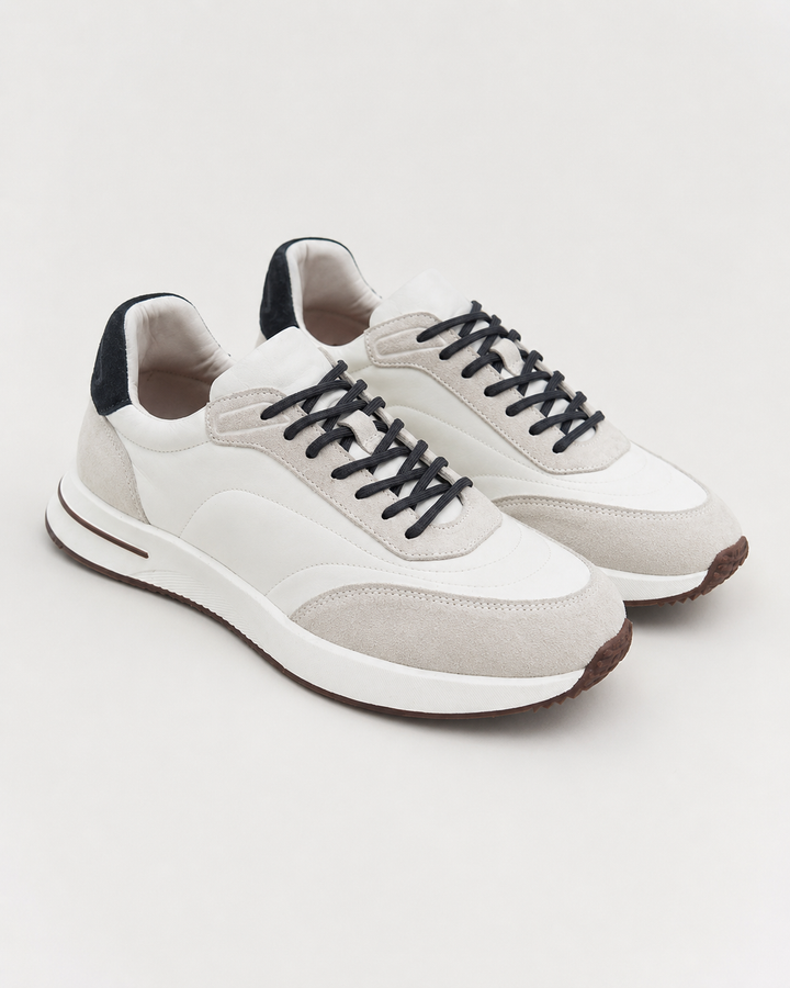 Milano Men’s Suede-Style Panelled Runner Trainers with Contrast Sole