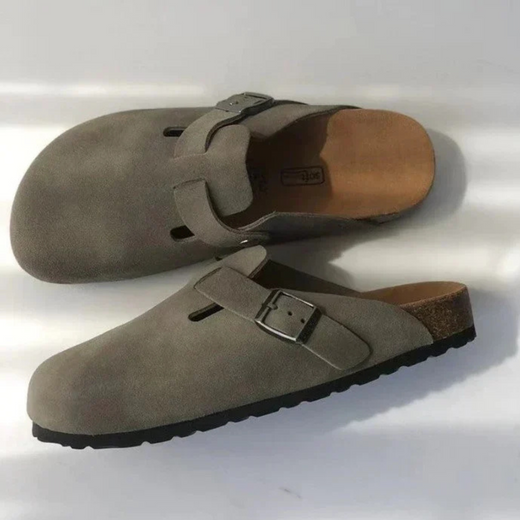 Lorenzo Men’s Classic Suede-Style Buckle Mules with Contoured Slip-On Design