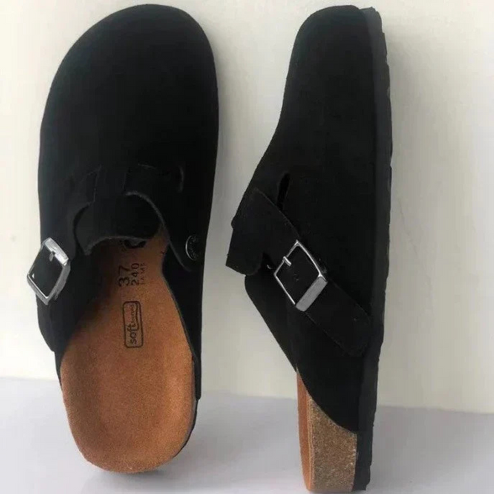 Lorenzo Men’s Classic Suede-Style Buckle Mules with Contoured Slip-On Design