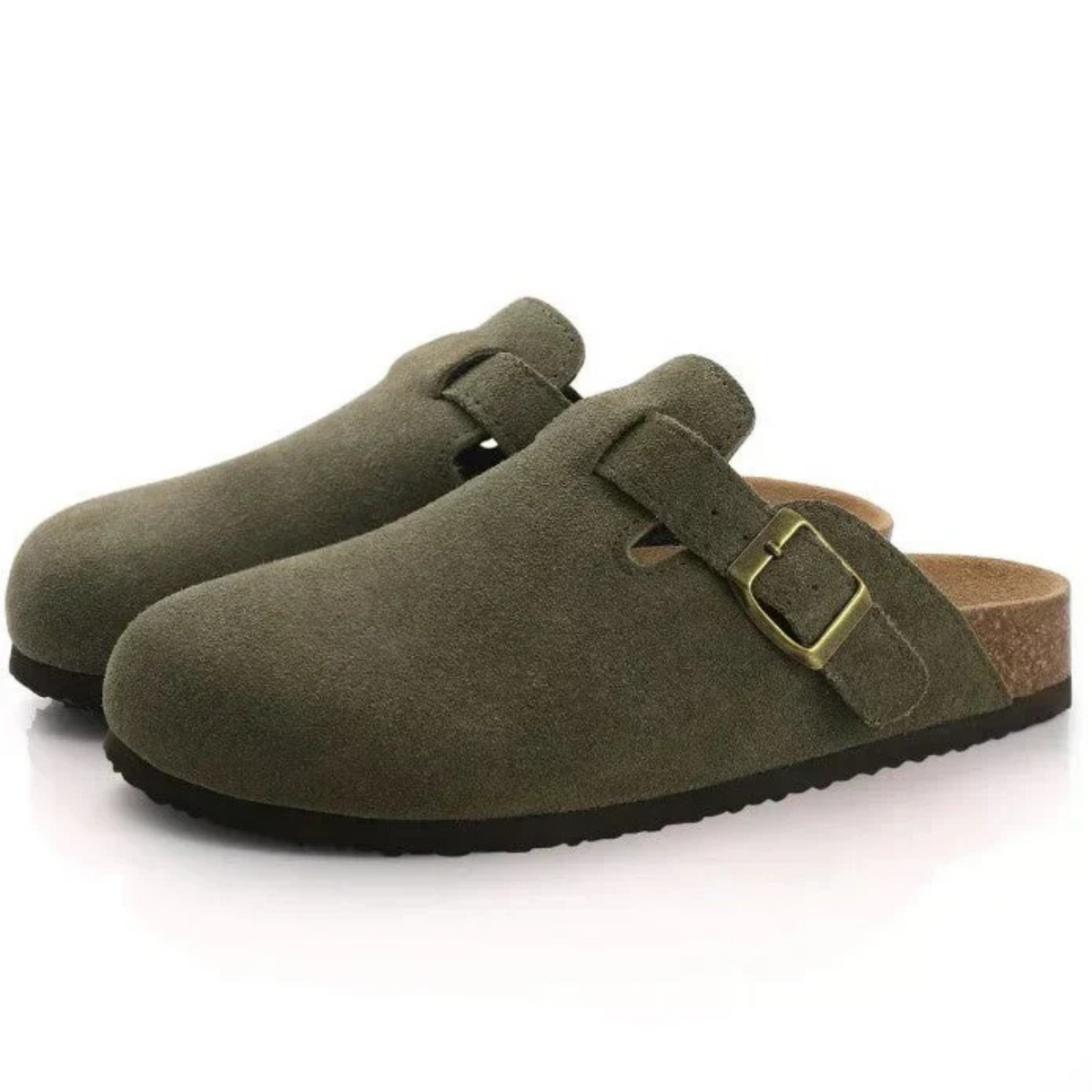 Lorenzo Men’s Classic Suede-Style Buckle Mules with Contoured Slip-On Design