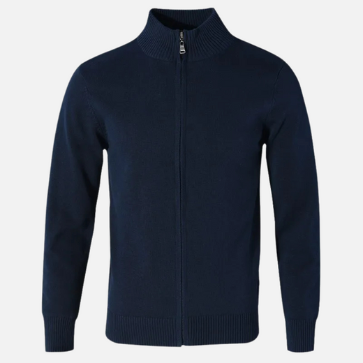 Men's Knitted Zip Sweater with High Ribbed Collar