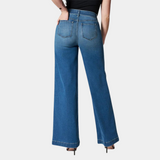 Women's High Waist Wide Leg Jeans with Front Seam Detail, Five-Pocket Design and Stretch Denim