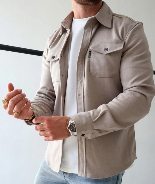 Men's Casual Button-Up Overshirt with Chest Pockets