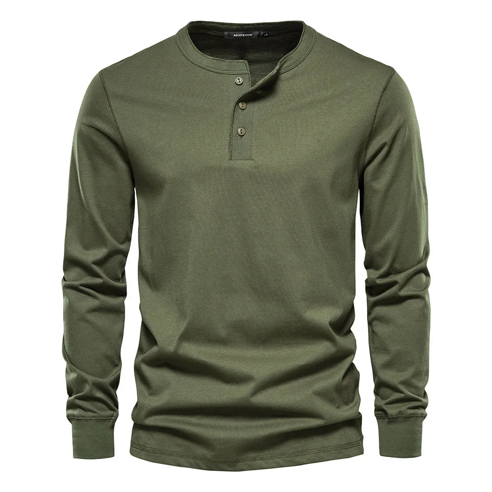 Men's Long-Sleeve Henley Shirt with Comfortable Fit