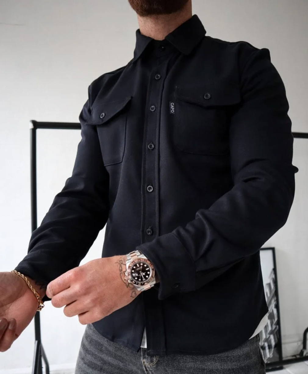 Men's Casual Button-Up Overshirt with Chest Pockets