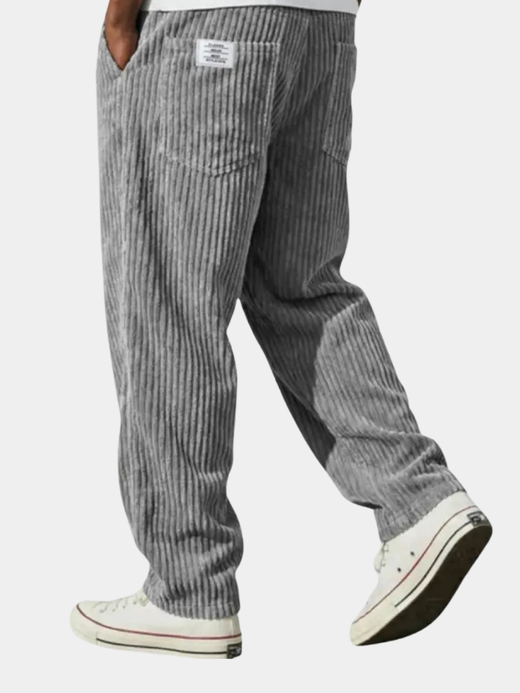Men's Corduroy Trousers with Relaxed Fit, Drawstring Waist and Pockets