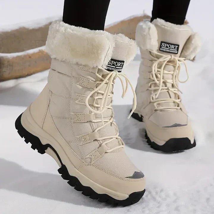Women's Waterproof Lace-Up Snow Boots with Faux Fur Collar, Thermal Lining and Non-Slip Sole