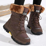 Women's Waterproof Lace-Up Snow Boots with Faux Fur Collar, Thermal Lining and Non-Slip Sole