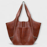 Women's Oversized Vegan Leather Tote Shoulder Bag with Front Pocket for Work, Shopping and Travel