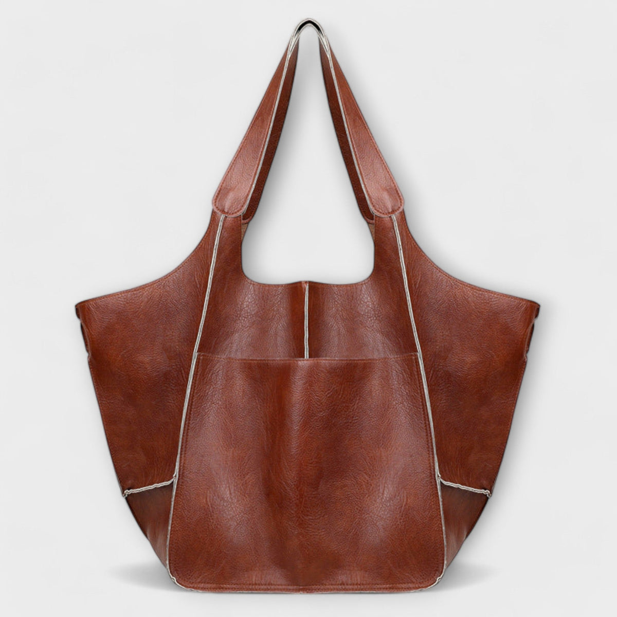 Women's Oversized Vegan Leather Tote Shoulder Bag with Front Pocket for Work, Shopping and Travel
