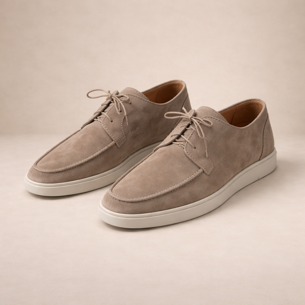 Leonardo Men’s Classic Suede-Style Loafers Lace-Up Shoes with Moc-Toe Detailing and Casual Sole