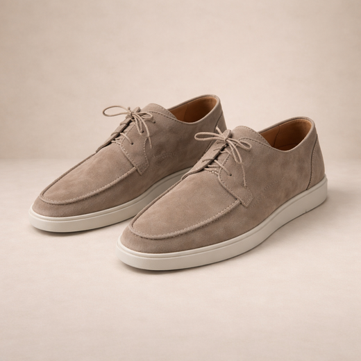 Leonardo Men’s Classic Suede-Style Loafers Lace-Up Shoes with Moc-Toe Detailing and Casual Sole