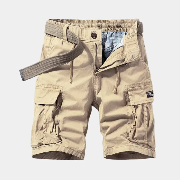 Men’s Beige Cargo Shorts | Casual Utility Shorts with Belt &amp; Multiple Pockets