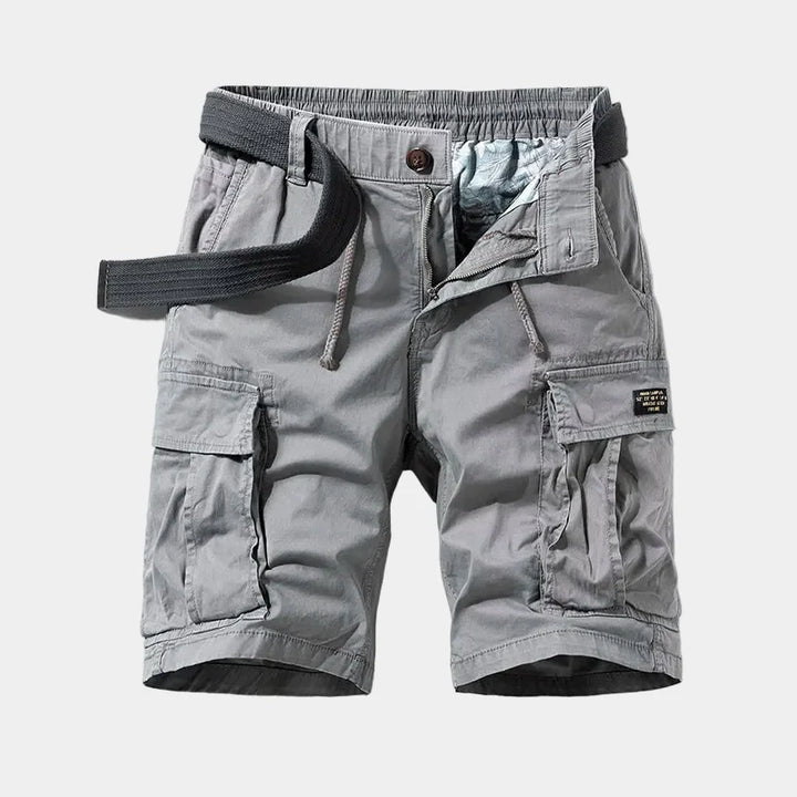 Men’s Beige Cargo Shorts | Casual Utility Shorts with Belt &amp; Multiple Pockets