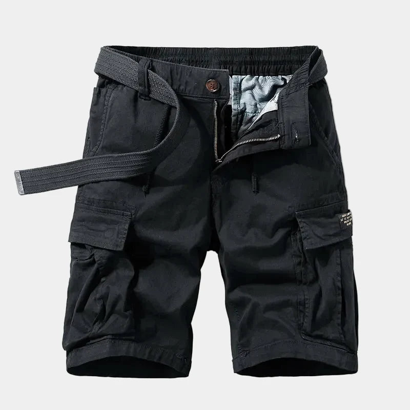 Men’s Beige Cargo Shorts | Casual Utility Shorts with Belt &amp; Multiple Pockets