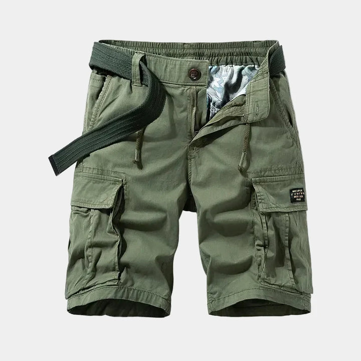 Men’s Beige Cargo Shorts | Casual Utility Shorts with Belt &amp; Multiple Pockets