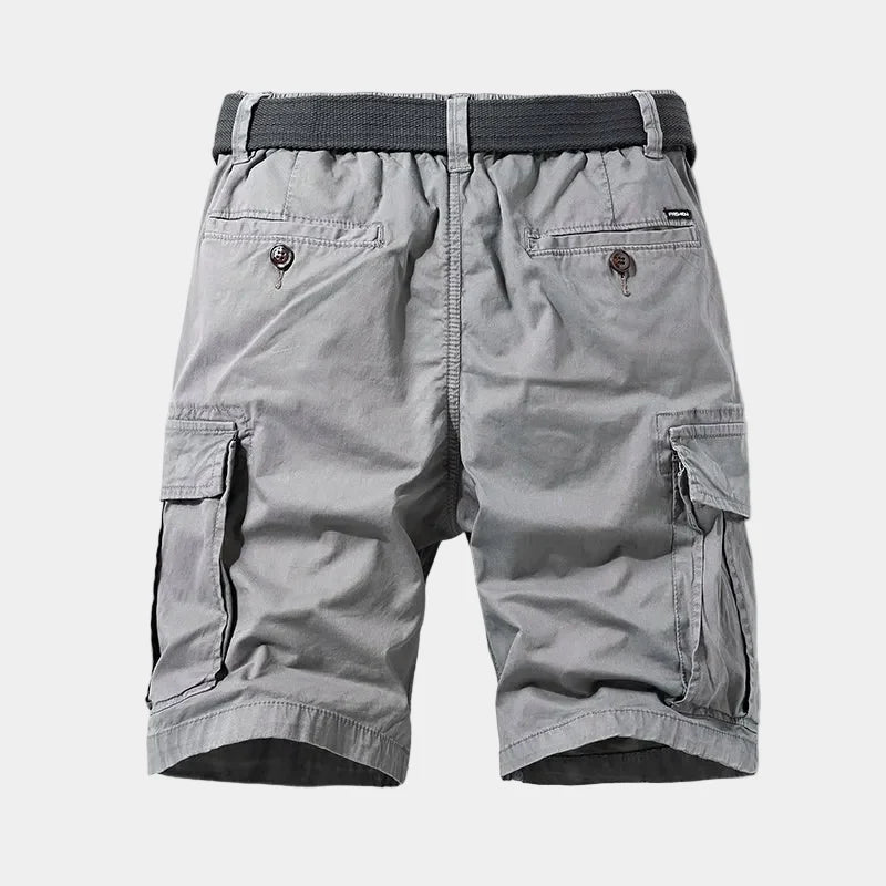 Men’s Beige Cargo Shorts | Casual Utility Shorts with Belt &amp; Multiple Pockets