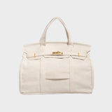 Women's Structured Canvas Tote Bag with Top Handles and Turn-Lock Closure