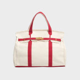 Women's Structured Canvas Tote Bag with Top Handles and Turn-Lock Closure