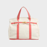 Women's Structured Canvas Tote Bag with Top Handles and Turn-Lock Closure