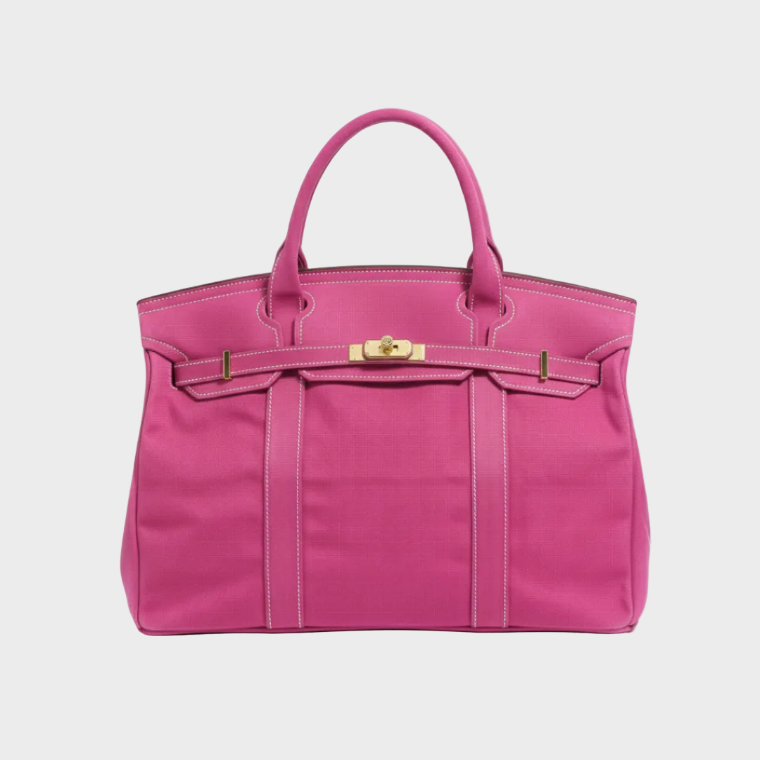 Women's Structured Canvas Tote Bag with Top Handles and Turn-Lock Closure