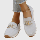 Women's Breathable Mesh Slip-On Loafers with Gold-Tone Buckle, Cushioned Insole and Non-Slip Sole