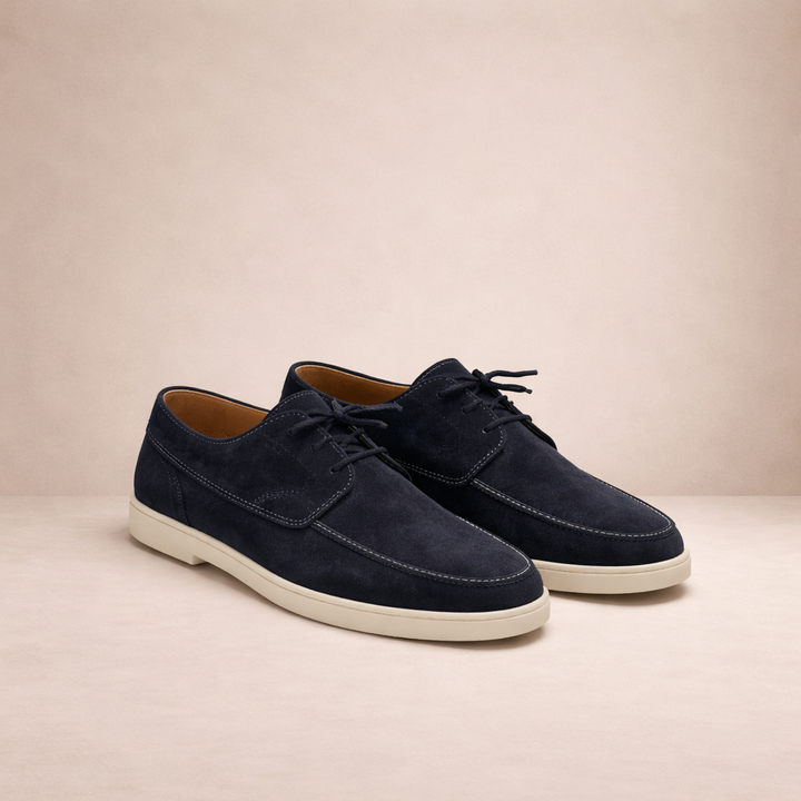 Leonardo Men’s Classic Suede-Style Loafers Lace-Up Shoes with Moc-Toe Detailing and Casual Sole