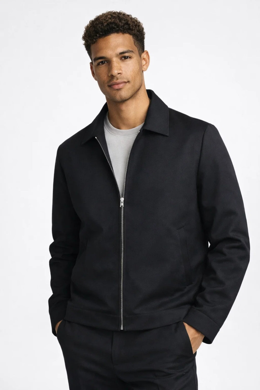 Men's Slim Fit Mid-Season Jacket with Zip and Classic Collar