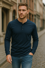 Men's Long-Sleeve Henley Shirt with Comfortable Fit