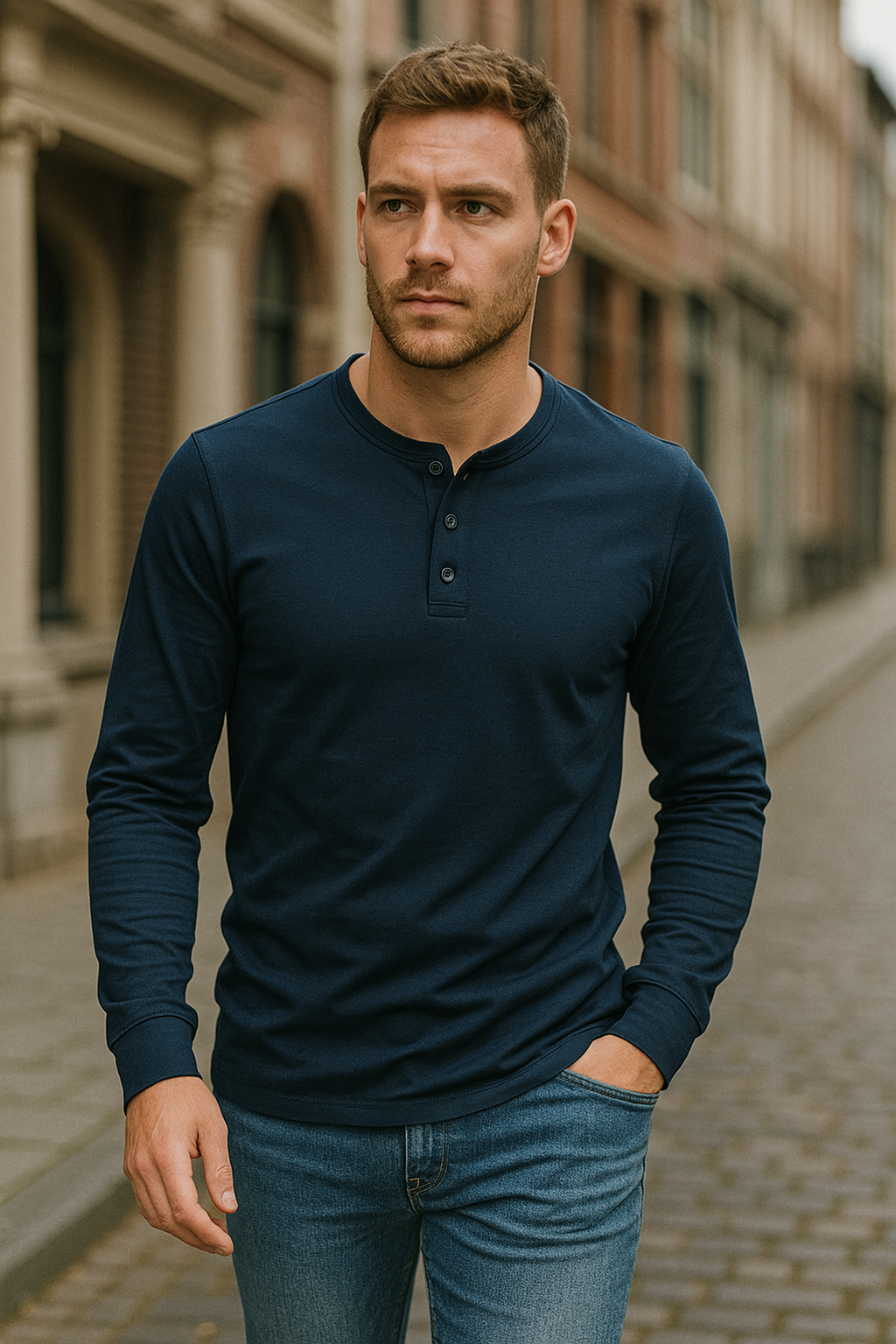 Men's Long-Sleeve Henley Shirt with Comfortable Fit