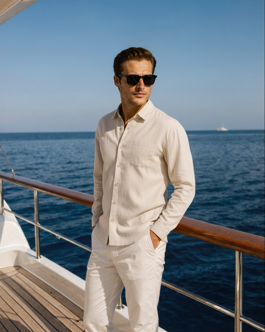 Marco Men’s Classic Linen Long Sleeve Button-Up Shirt with Chest Pocket