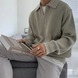 Men's Classic Knitted Zip Sweater with Loose Fit