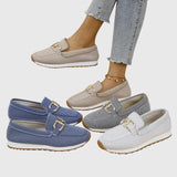 Women's Breathable Mesh Slip-On Loafers with Gold-Tone Buckle, Cushioned Insole and Non-Slip Sole