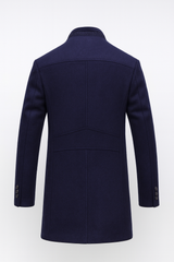 Men's Wool Blend Overcoat with Stand Collar, Single-Breasted Buttons, Flap Pockets and Tailored Fit