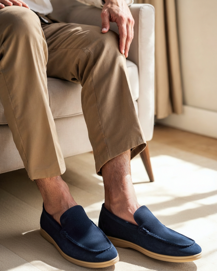 Alessandro Men’s Classic Suede-Style Slip-On Loafers with Moc-Toe Stitching