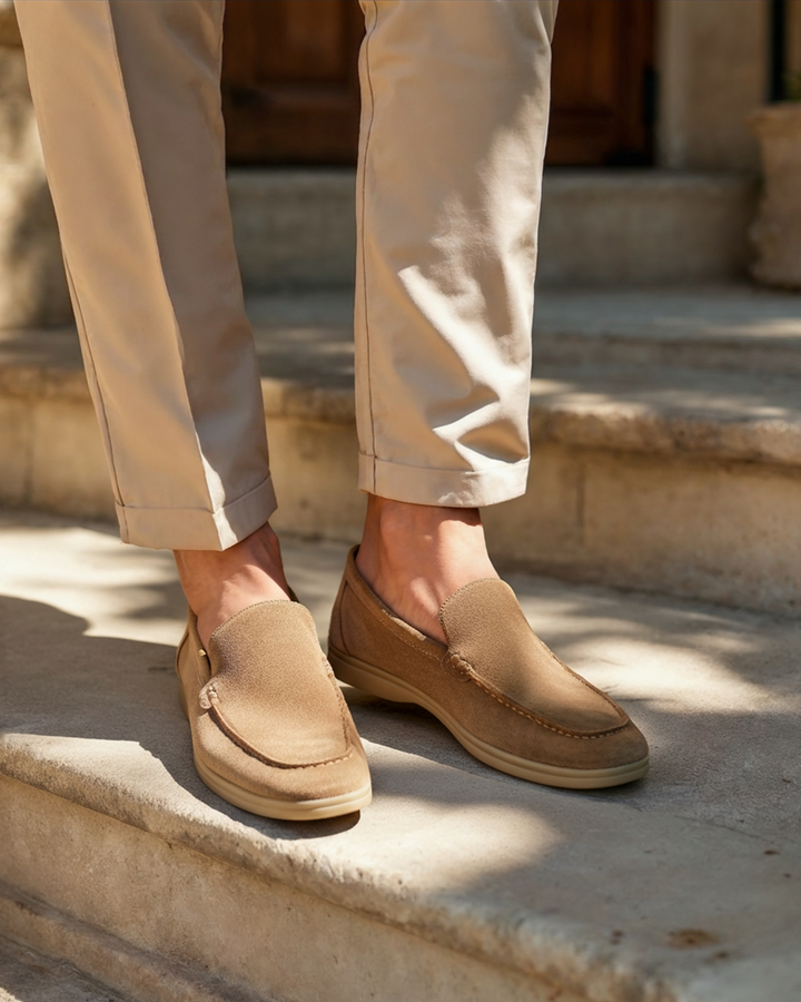 Alessandro Men’s Classic Suede-Style Slip-On Loafers with Moc-Toe Stitching