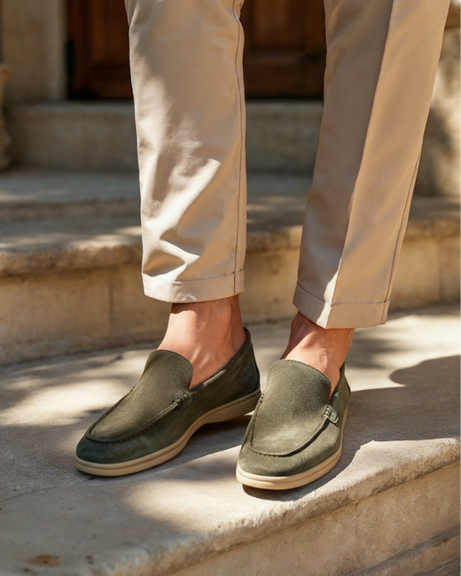 Alessandro Men’s Classic Suede-Style Slip-On Loafers with Moc-Toe Stitching
