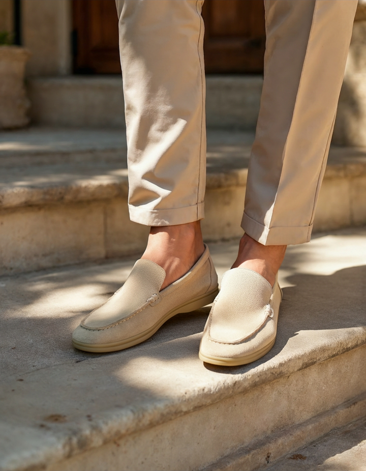 Alessandro Men’s Classic Suede-Style Slip-On Loafers with Moc-Toe Stitching