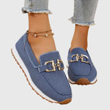 Women's Breathable Mesh Slip-On Loafers with Gold-Tone Buckle, Cushioned Insole and Non-Slip Sole
