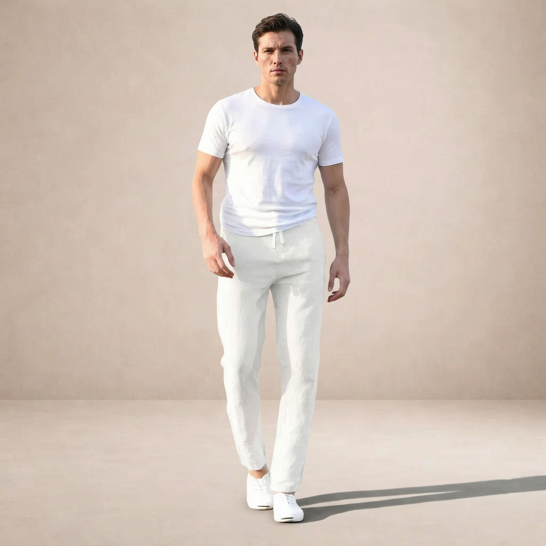 Massimo Men’s Lightweight Textured Drawstring Trousers with Relaxed Tapered Fit