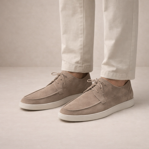 Leonardo Men’s Classic Suede-Style Loafers Lace-Up Shoes with Moc-Toe Detailing and Casual Sole