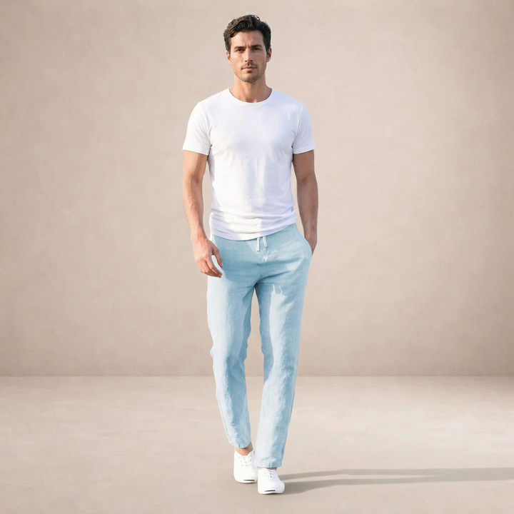 Massimo Men’s Lightweight Textured Drawstring Trousers with Relaxed Tapered Fit